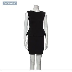 Alice+Olivia Black Bateau Neckline Mini Dress with Ruffle. Black. Size 0